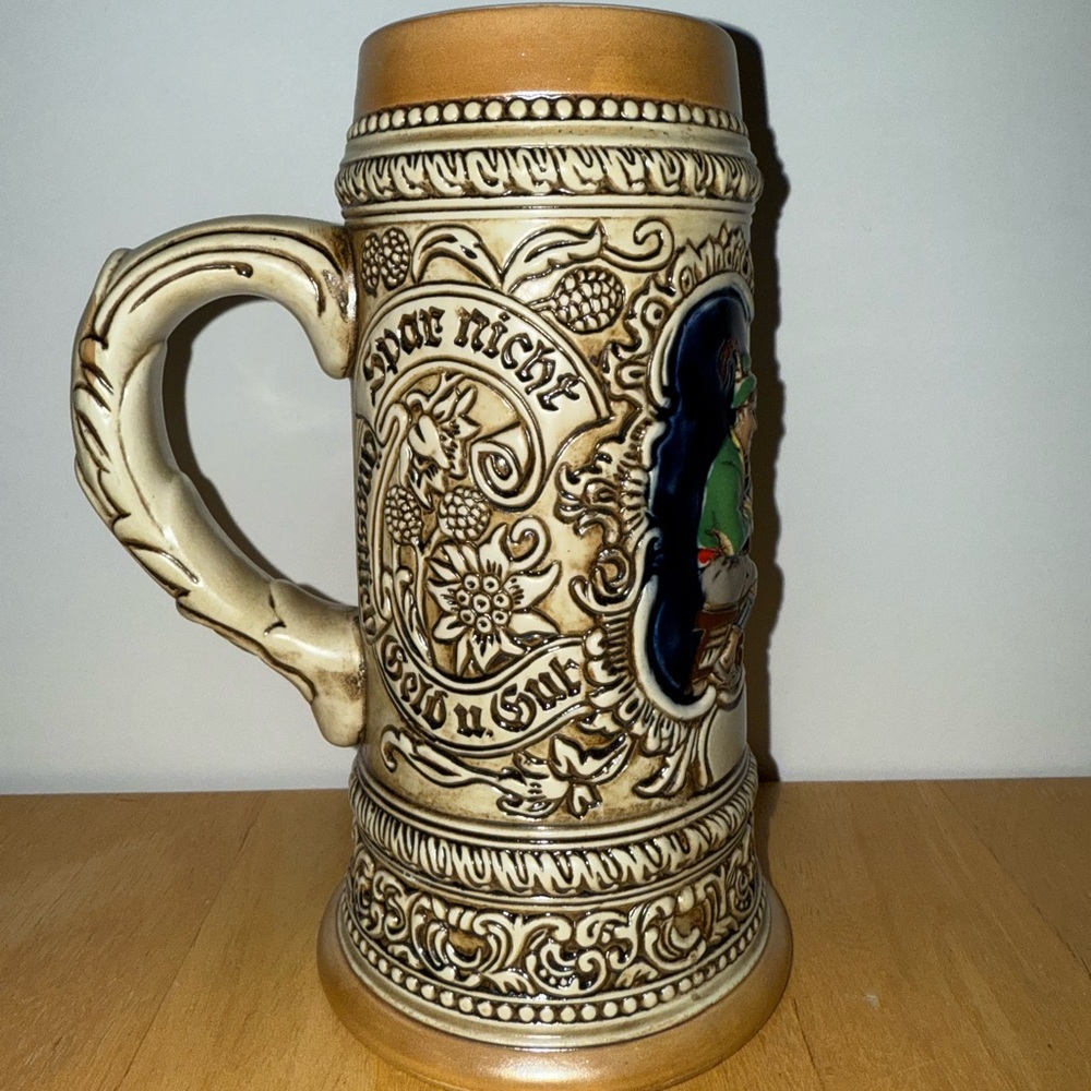 1976 Vintage German Style Ceramarte Spar Nicht Tavern Scene Beer Stein 8”
